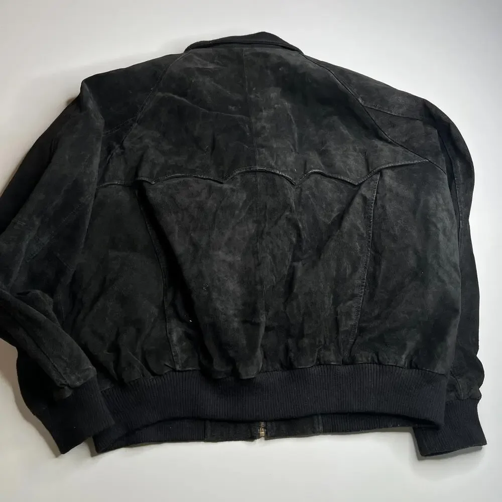 Orvis Genuine Leather‎ Suede Bomber Jacket Men’s XL – Plaid Lining, Zip Front